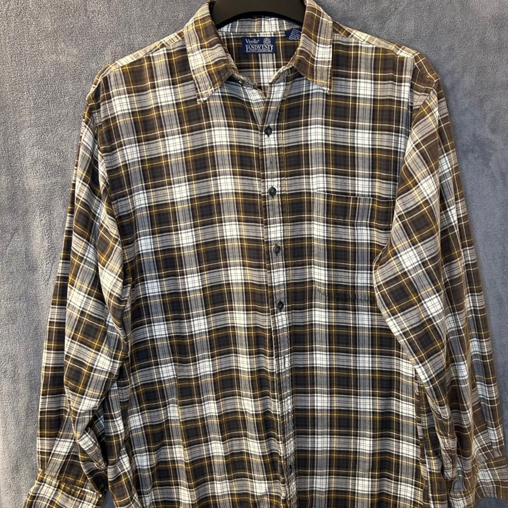 VTG Lands End Viyella Mens L Tall Plaid Soft Cotton Wool Blend Button Down Shirt